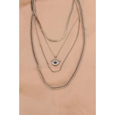 Gümüş Renkli Metal İtalyan Zincirli Göz Detaylı Çoklu Kadın Kolye Gümüş Renkli Metal İtalyan Zincirli Göz Detaylı Çoklu Kadın Kolye