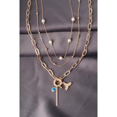 Gold Renk Metal Zirkon Taşlı İnci Ve Nazar Boncuk Detaylı Çoklu Kadın Kolye Gold Renk Metal Zirkon Taşlı İnci Ve Nazar Boncuk Detaylı Çoklu Kadın Kolye