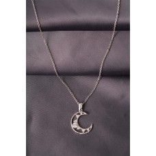 Gümüş Renk Metal Zirkon Taşlı Ay Model Kadın Kolye Gümüş Renk Metal Zirkon Taşlı Ay Model Kadın Kolye