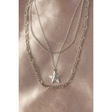 Gümüş Renkli Metal Zirkon Taş Yıldız Detay Çoklu Kadın Kolye Gümüş Renkli Metal Zirkon Taş Yıldız Detay Çoklu Kadın Kolye