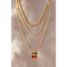 Gold Renk Metal Kiraz Detay Çoklu Kadın Kolye Gold Renk Metal Kiraz Detay Çoklu Kadın Kolye