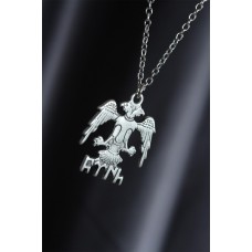 Göktürkçe Türk Yazılı Selçuklu Armalı Gümüş Renk Metal Zincirli Erkek Kolye Göktürkçe Türk Yazılı Selçuklu Armalı Gümüş Renk Metal Zincirli Erkek Kolye