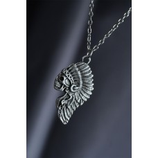 Kızılderili Kuru Kafa Model Gümüş Renk Metal Zincirli Erkek Kolye Kızılderili Kuru Kafa Model Gümüş Renk Metal Zincirli Erkek Kolye