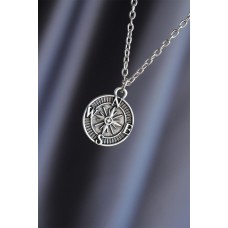 Pusula Model Gümüş Renk Metal Zincirli Erkek Kolye Pusula Model Gümüş Renk Metal Zincirli Erkek Kolye