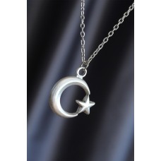 Ay Yıldız Model Gümüş Renk Metal Zincirli Erkek Kolye Ay Yıldız Model Gümüş Renk Metal Zincirli Erkek Kolye