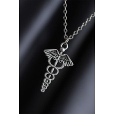 Tıp Simgesi Motifli Gümüş Renk Zincirli Erkek Kolye Tıp Simgesi Motifli Gümüş Renk Zincirli Erkek Kolye