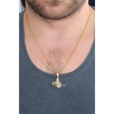 Gold Renk Metal Tuğra Figürlü Erkek Kolye Gold Renk Metal Tuğra Figürlü Erkek Kolye