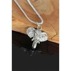 Fil Tasarım Silver Renk Zincirli Erkek Kolye Fil Tasarım Silver Renk Zincirli Erkek Kolye