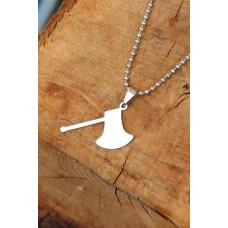 Silver Renk Metal Balta Uçlu Top Zincirli Erkek Kolye Silver Renk Metal Balta Uçlu Top Zincirli Erkek Kolye