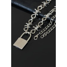 Dikenli Tel Tasarım Zincirli Kilit Uçlu Erkek Kolye Dikenli Tel Tasarım Zincirli Kilit Uçlu Erkek Kolye