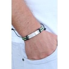 Deri Fıstık Yeşili ve Siyah Çelik Aksesuar Detaylı Erkek Bileklik Deri Fıstık Yeşili ve Siyah Çelik Aksesuar Detaylı Erkek Bileklik