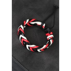 Kırmızı Beyaz Siyah Örgü Deri Erkek Bileklik Kırmızı Beyaz Siyah Örgü Deri Erkek Bileklik
