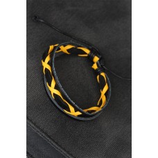 Sarı Derili Siyah Renk Örgü Deri Erkek Bileklik Sarı Derili Siyah Renk Örgü Deri Erkek Bileklik