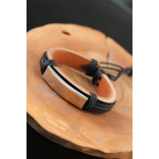 Çelik Aksesuarlı Siyah Renk Deri Erkek Bileklik Çelik Aksesuarlı Siyah Renk Deri Erkek Bileklik