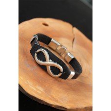Sonsuzluklu Metal Aksesuarlı Siyah Renk Deri Erkek Bileklik Sonsuzluklu Metal Aksesuarlı Siyah Renk Deri Erkek Bileklik