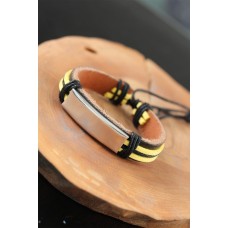 Metal Aksesuarlı Sarı Siyah Renk Deri Erkek Bileklik Metal Aksesuarlı Sarı Siyah Renk Deri Erkek Bileklik