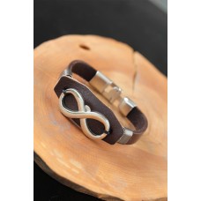 Sonsuzluklu Metal Aksesuarlı Kahverengi Deri Erkek Bileklik Sonsuzluklu Metal Aksesuarlı Kahverengi Deri Erkek Bileklik