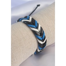 Mavi Beyaz Renk Siyah Deri İpli Erkek Bileklik Mavi Beyaz Renk Siyah Deri İpli Erkek Bileklik