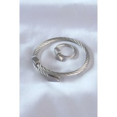 Çelik Gümüş Renk Burgu Model Erkek Bileklik Yüzük Seti Çelik Gümüş Renk Burgu Model Erkek Bileklik Yüzük Seti